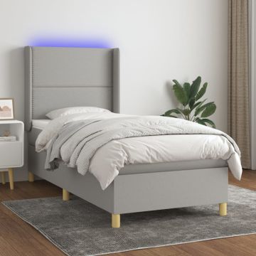 vidaXL Lova su spyruoklėmis/čiužiniu/LED, pilka, 90x200 cm, audinys
