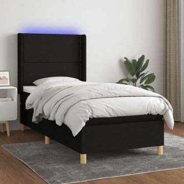 vidaXL Lova su spyruoklėmis/čiužiniu/LED, juoda, 90x200 cm, audinys