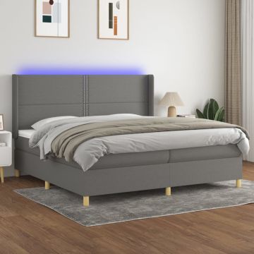vidaXL Lova su spyruoklėmis/čiužiniu/LED, pilka, 200x200 cm, audinys