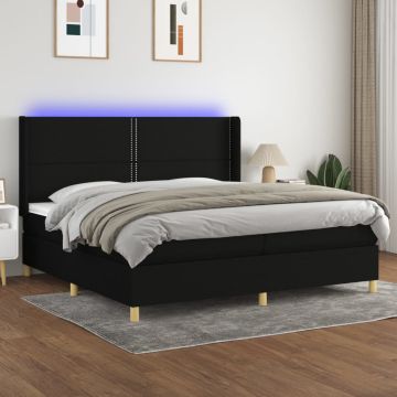 vidaXL Lova su spyruoklėmis/čiužiniu/LED, juoda, 200x200 cm, audinys