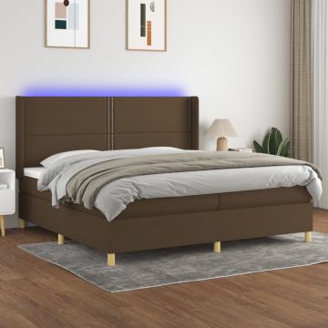 vidaXL Lova su spyruoklėmis/čiužiniu/LED, ruda, 200x200 cm, audinys