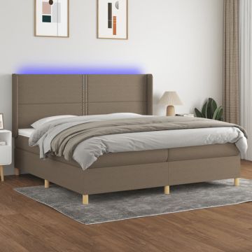 vidaXL Lova su spyruoklėmis/čiužiniu/LED, taupe, 200x200 cm, audinys