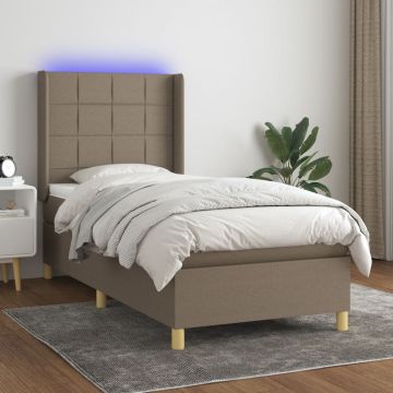 vidaXL Lova su spyruoklėmis/čiužiniu/LED, taupe, 80x200cm, audinys