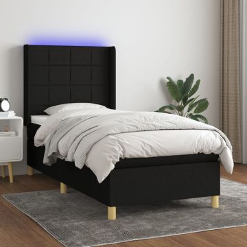 vidaXL Lova su spyruoklėmis/čiužiniu/LED, juoda, 90x190 cm, audinys