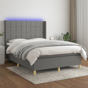 vidaXL Lova su spyruoklėmis/čiužiniu/LED, pilka, 140x200 cm, audinys