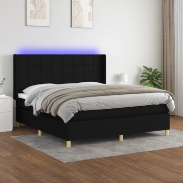vidaXL Lova su spyruoklėmis/čiužiniu/LED, juoda, 160x200 cm, audinys