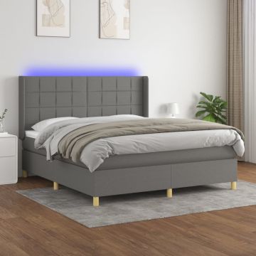 vidaXL Lova su spyruoklėmis/čiužiniu/LED, pilka, 180x200 cm, audinys