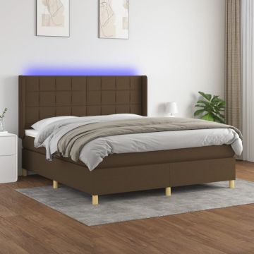 vidaXL Lova su spyruoklėmis/čiužiniu/LED, ruda, 180x200 cm, audinys