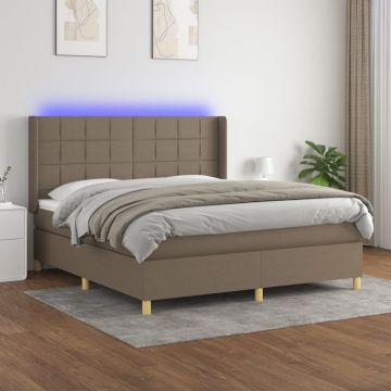 vidaXL Lova su spyruoklėmis/čiužiniu/LED, taupe, 180x200 cm, audinys
