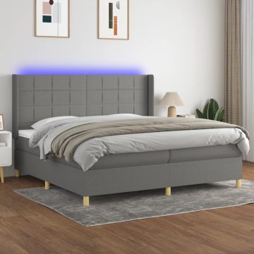 vidaXL Lova su spyruoklėmis/čiužiniu/LED, pilka, 200x200 cm, audinys
