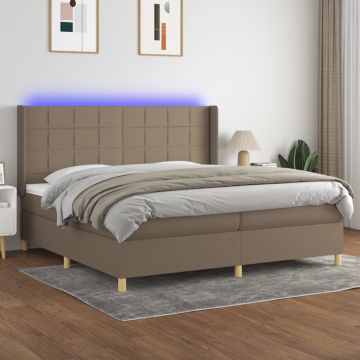 vidaXL Lova su spyruoklėmis/čiužiniu/LED, taupe, 200x200 cm, audinys