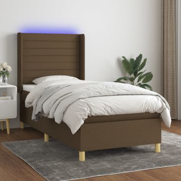 vidaXL Lova su spyruoklėmis/čiužiniu/LED, ruda, 80x200cm, audinys