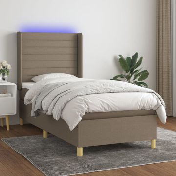 vidaXL Lova su spyruoklėmis/čiužiniu/LED, taupe, 90x190 cm, audinys