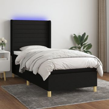 vidaXL Lova su spyruoklėmis/čiužiniu/LED, juoda, 90x200 cm, audinys