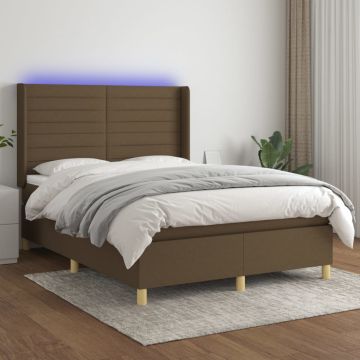 vidaXL Lova su spyruoklėmis/čiužiniu/LED, ruda, 140x200 cm, audinys