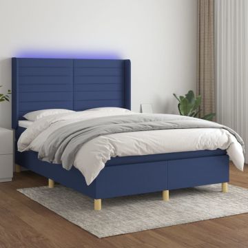 vidaXL Lova su spyruoklėmis/čiužiniu/LED, mėlyna, 140x200 cm, audinys