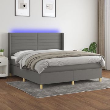 vidaXL Lova su spyruoklėmis/čiužiniu/LED, pilka, 160x200 cm, audinys