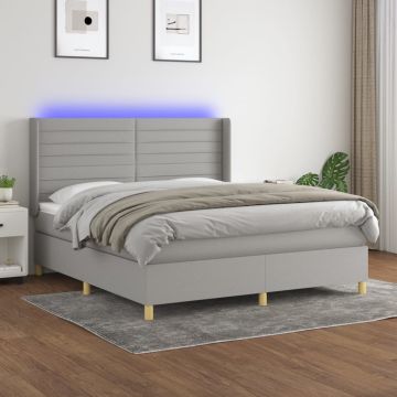vidaXL Lova su spyruoklėmis/čiužiniu/LED, pilka, 180x200 cm, audinys