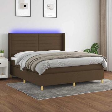vidaXL Lova su spyruoklėmis/čiužiniu/LED, ruda, 180x200 cm, audinys