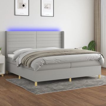 vidaXL Lova su spyruoklėmis/čiužiniu/LED, pilka, 200x200 cm, audinys