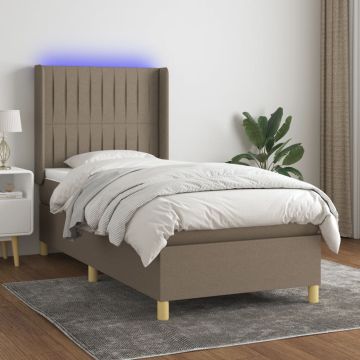 vidaXL Lova su spyruoklėmis/čiužiniu/LED, taupe, 80x200cm, audinys