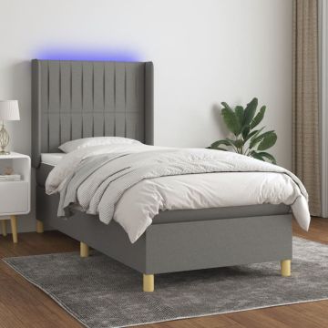 vidaXL Lova su spyruoklėmis/čiužiniu/LED, pilka, 90x200 cm, audinys