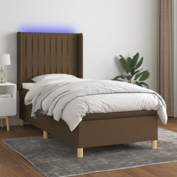 vidaXL Lova su spyruoklėmis/čiužiniu/LED, ruda, 90x200cm, audinys