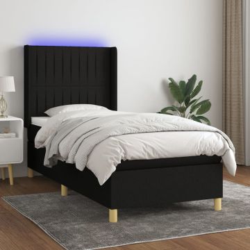 vidaXL Lova su spyruoklėmis/čiužiniu/LED, juoda, 100x200 cm, audinys