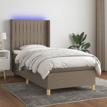 vidaXL Lova su spyruoklėmis/čiužiniu/LED, taupe, 100x200 cm, audinys