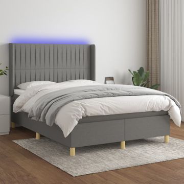 vidaXL Lova su spyruoklėmis/čiužiniu/LED, pilka, 140x200 cm, audinys