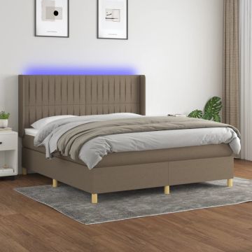 vidaXL Lova su spyruoklėmis/čiužiniu/LED, taupe, 160x200 cm, audinys