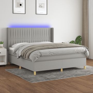 vidaXL Lova su spyruoklėmis/čiužiniu/LED, pilka, 180x200 cm, audinys