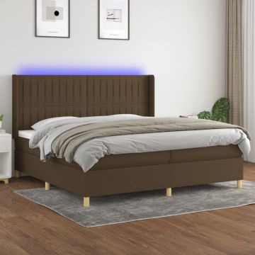 vidaXL Lova su spyruoklėmis/čiužiniu/LED, ruda, 200x200 cm, audinys