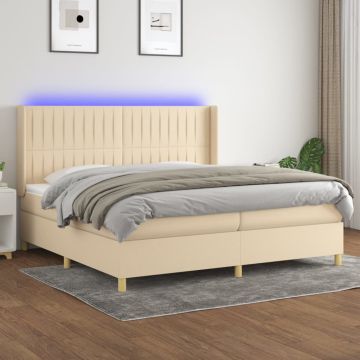 vidaXL Lova su spyruoklėmis/čiužiniu/LED, kreminė, 200x200 cm, audinys