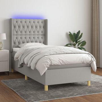 vidaXL Lova su spyruoklėmis/čiužiniu/LED, pilka, 80x200cm, audinys