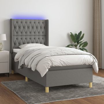 vidaXL Lova su spyruoklėmis/čiužiniu/LED, pilka, 80x200cm, audinys