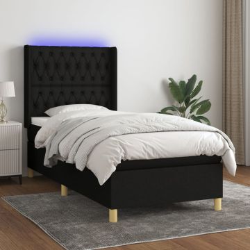 vidaXL Lova su spyruoklėmis/čiužiniu/LED, juoda, 80x200cm, audinys