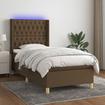 vidaXL Lova su spyruoklėmis/čiužiniu/LED, ruda, 90x200cm, audinys