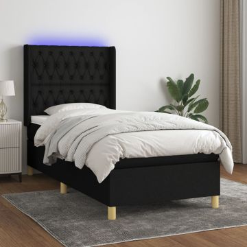 vidaXL Lova su spyruoklėmis/čiužiniu/LED, juoda, 100x200 cm, audinys