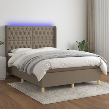 vidaXL Lova su spyruoklėmis/čiužiniu/LED, taupe, 140x190 cm, audinys