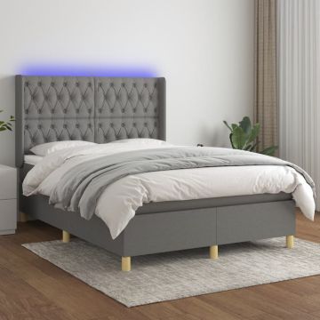 vidaXL Lova su spyruoklėmis/čiužiniu/LED, pilka, 140x200 cm, audinys
