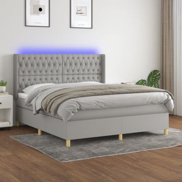 vidaXL Lova su spyruoklėmis/čiužiniu/LED, pilka, 180x200 cm, audinys