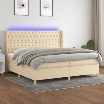 vidaXL Lova su spyruoklėmis/čiužiniu/LED, kreminė, 200x200 cm, audinys