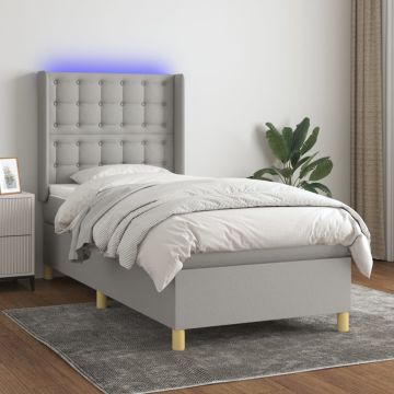 vidaXL Lova su spyruoklėmis/čiužiniu/LED, pilka, 80x200cm, audinys