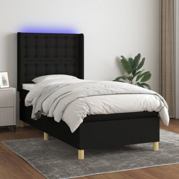 vidaXL Lova su spyruoklėmis/čiužiniu/LED, juoda, 80x200cm, audinys