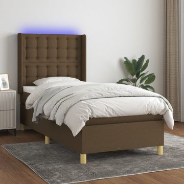 vidaXL Lova su spyruoklėmis/čiužiniu/LED, ruda, 90x200cm, audinys