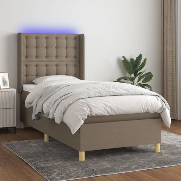 vidaXL Lova su spyruoklėmis/čiužiniu/LED, taupe, 100x200 cm, audinys