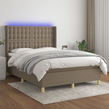 vidaXL Lova su spyruoklėmis/čiužiniu/LED, taupe, 140x190 cm, audinys