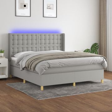 vidaXL Lova su spyruoklėmis/čiužiniu/LED, pilka, 160x200 cm, audinys
