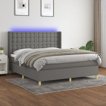 vidaXL Lova su spyruoklėmis/čiužiniu/LED, pilka, 160x200 cm, audinys